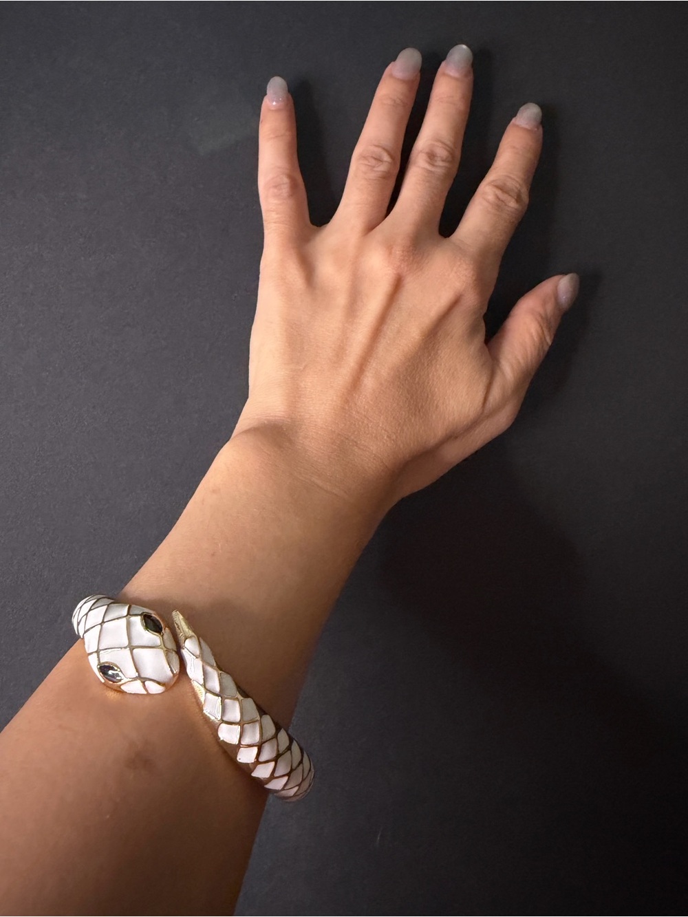 White Enamel Serpent Wrap Bracelet with Gold Accents - Women Jewelry